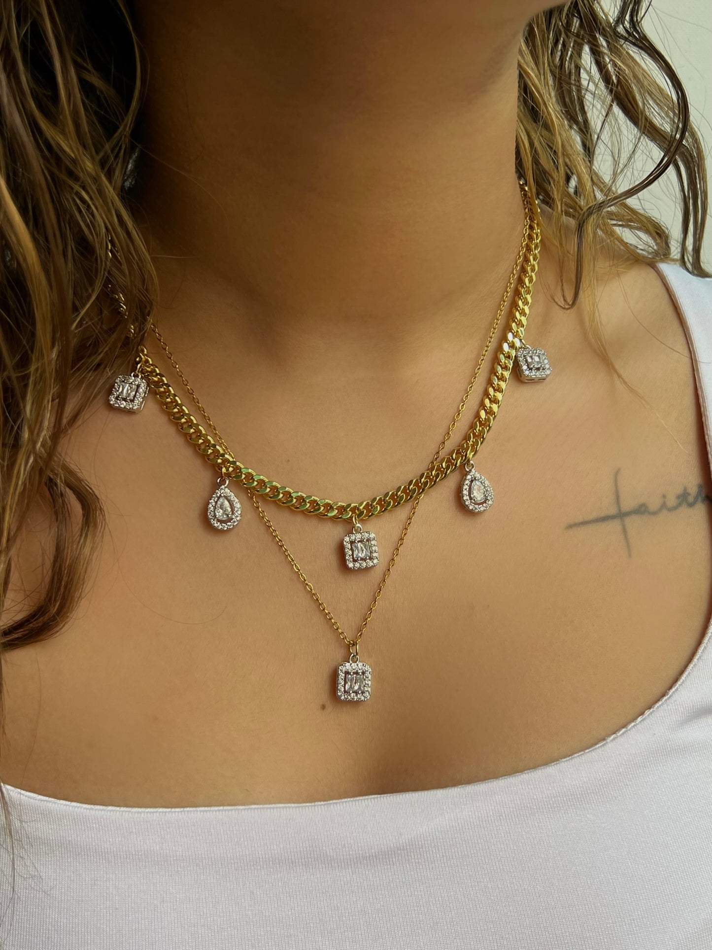 Crystal groumette dangle necklace