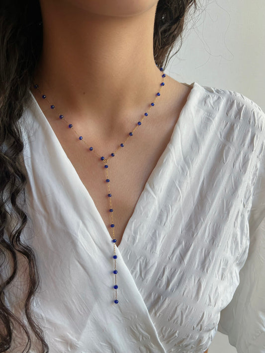 Navy blue stones Y necklace