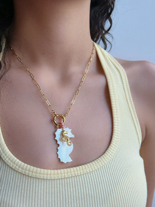 Pink seahorse necklace