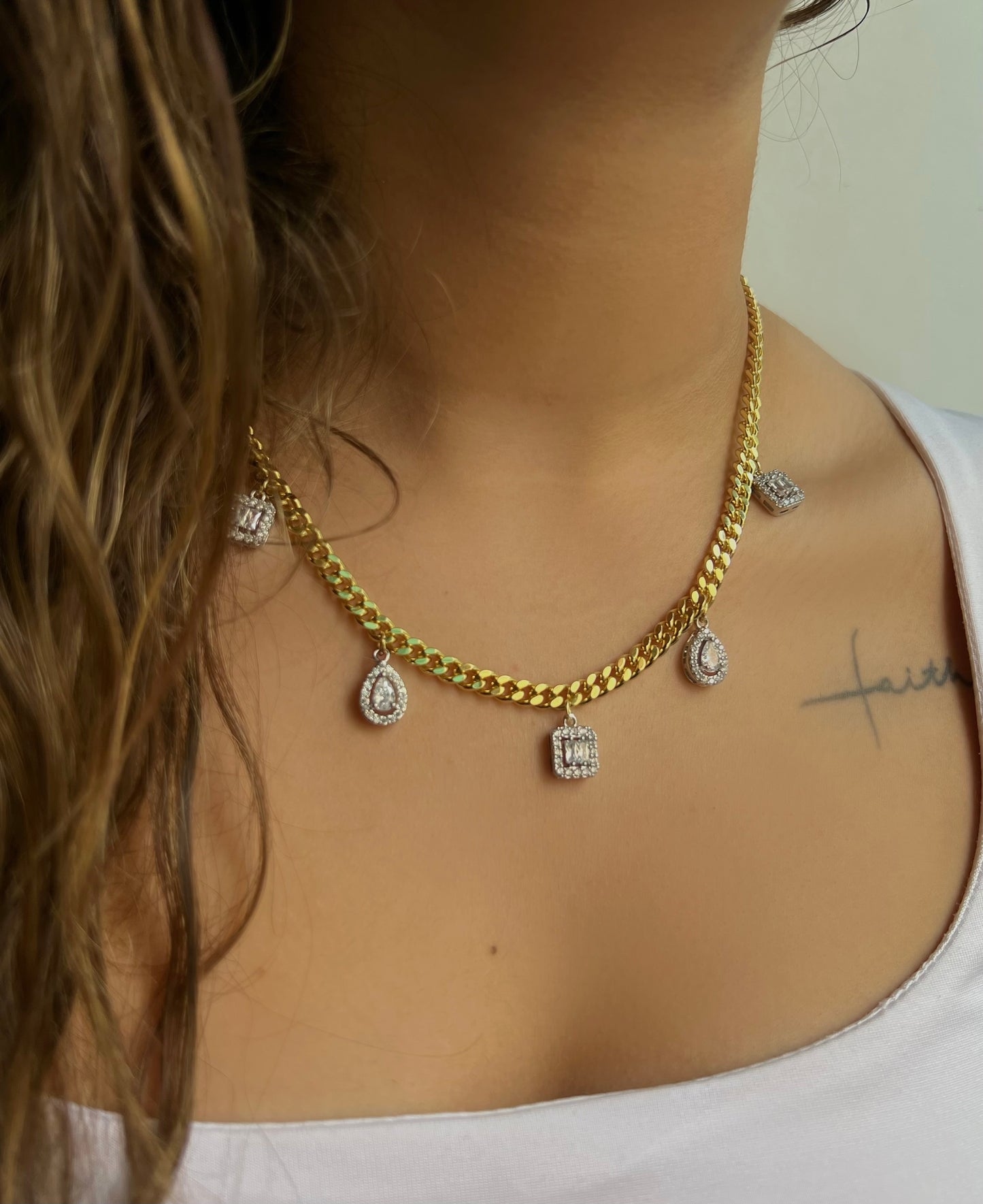 Crystal groumette dangle necklace