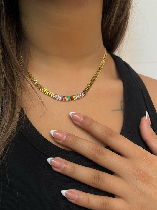 Multicolor Gems Chain Necklace