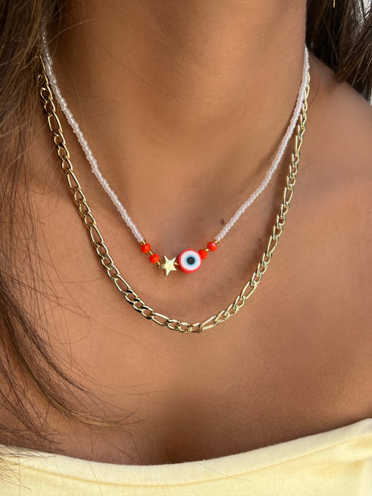 Neon orange necklace stack